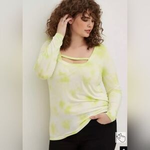 NWT $50 Lovesick Yellow Tie Dye Strappy Square Neck Super Soft Tee 2X 18 20